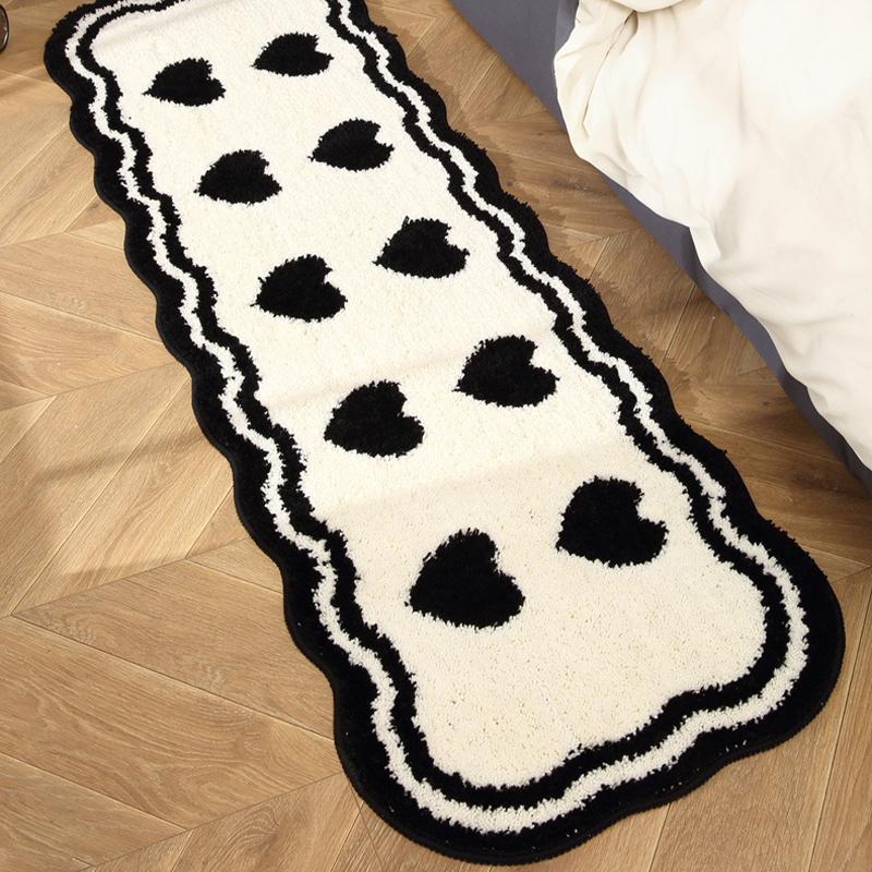 Black And White Love Bathroom Floor Mat Absorbent Non-Slip Quick-Drying Thickened Toilet Entrance Carpet Foot Rug