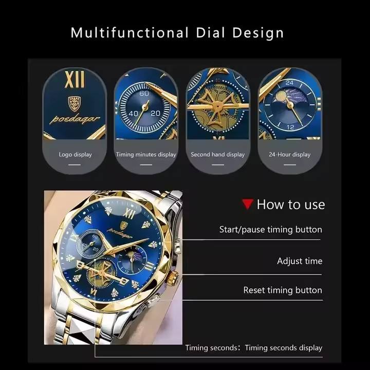 Poedagar 996 Hot Sale Men Quartz Watch Stainless Steel Strap Waterproof Luminous Hands Business Casual Male Wristwatch