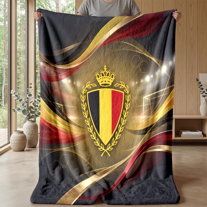 Belgium Football Printed Flannel Blanket Skin Friendly Warm Decorative Throw for Indoor Couch Bed Daily Use