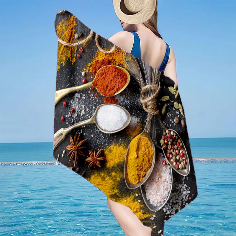 

Spice Variety On Wooden Background Beach Towel, Super Soft Microfiber, Gift for Her/Him, Birthday, for Pool, Beach, Travel, Home Decor Fan gifts 70cmx140cm(27x55inch)