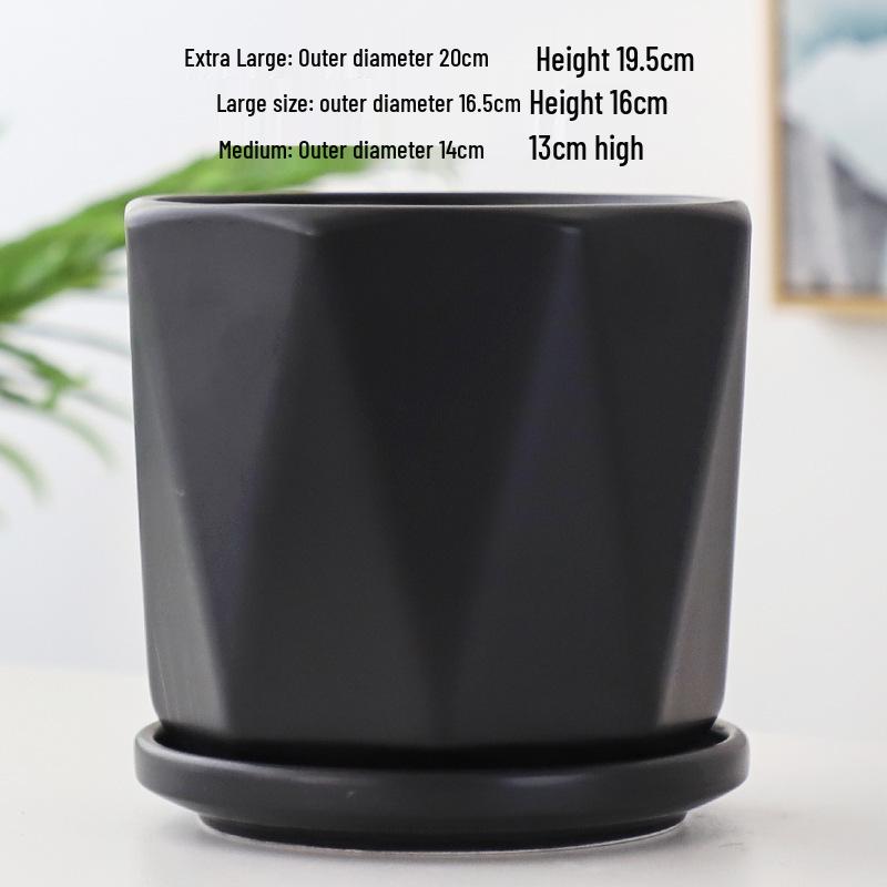 Nordic White Ceramic Flower Pot with Tray - Large & Extra Large for Pothos & Succulents