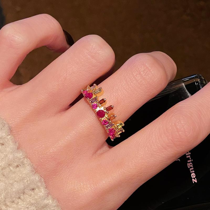 Medieval French Retro High-End Colored Treasure Zir*****Pen Ring Full Of Diamonds Exquisite Personalized Accessories