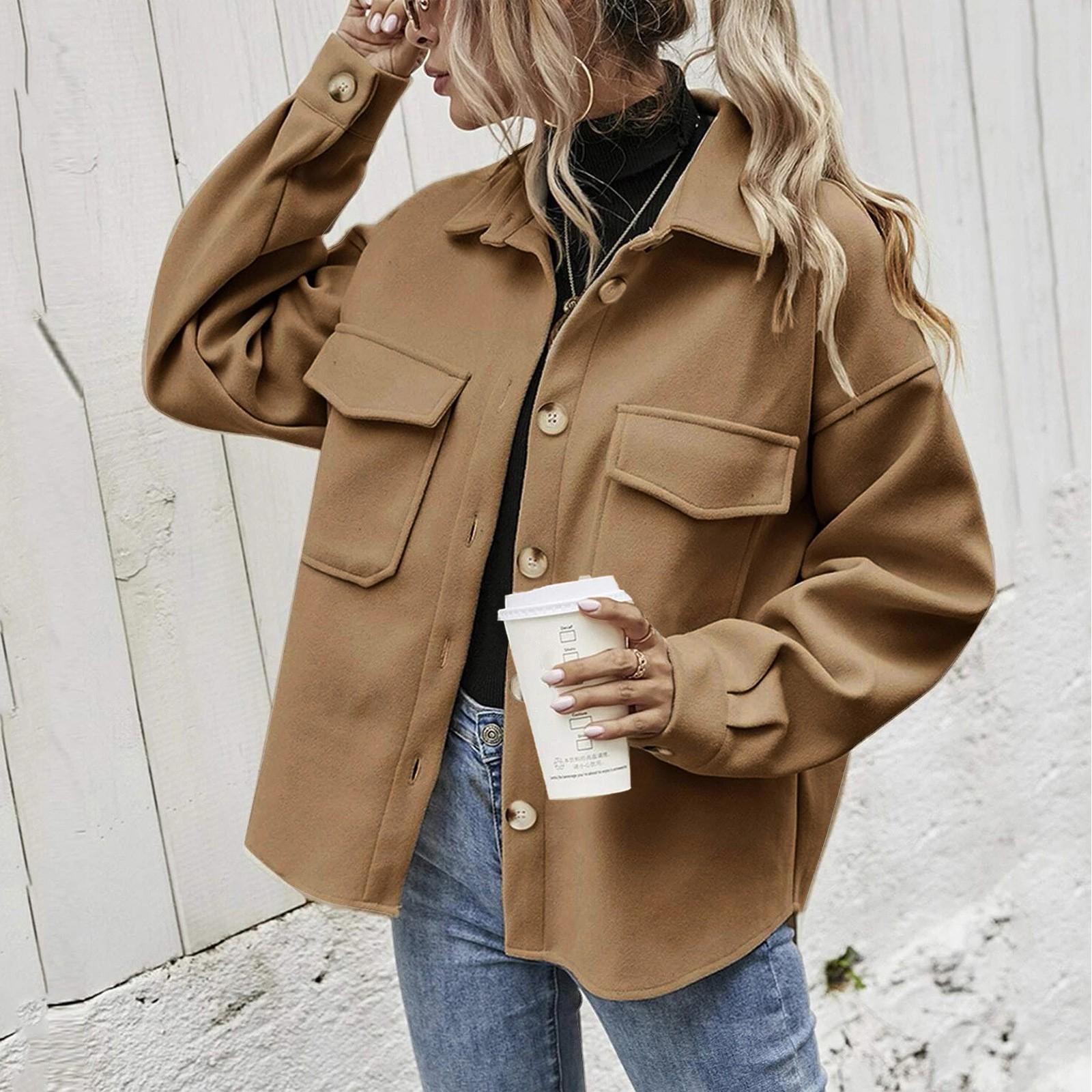 Женская модная однобортная рубашка с длинным рукавом и карманом — фото 12