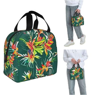 Tropical Green Leaves And Flowers Pattern Insulated Lunch Bag for Women Kids Portable Food Boxes Thermal Lunch Box Tote