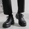 Leather Shoes Men's British Style Platform Casual Derby Shoes Dress Business Premium Wedding Black 4135-W