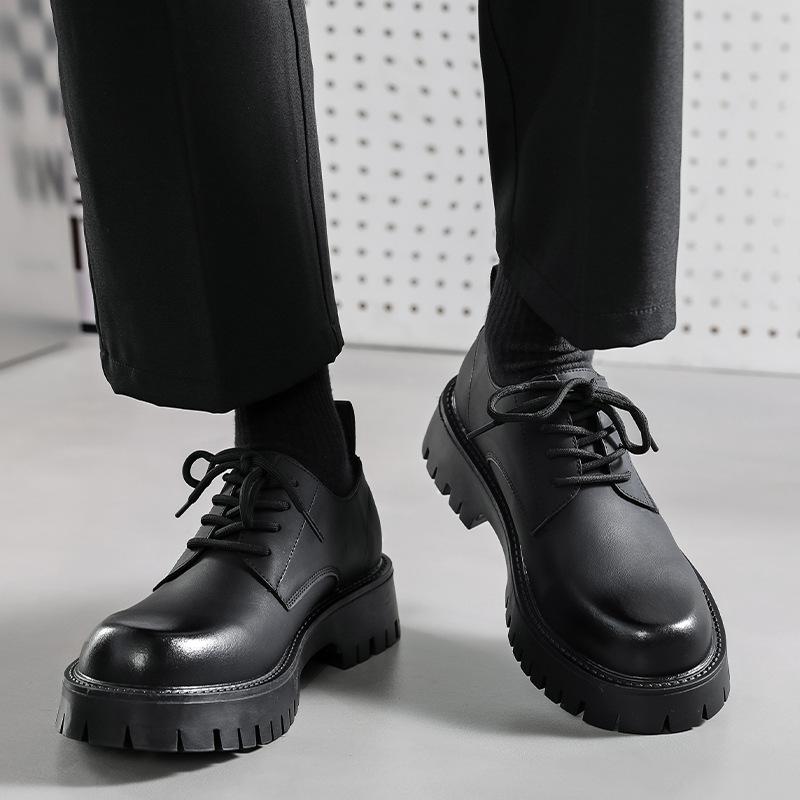 Leather Shoes Men's British Style Platform Casual Derby Shoes Dress Business Premium Wedding Black 4135-W