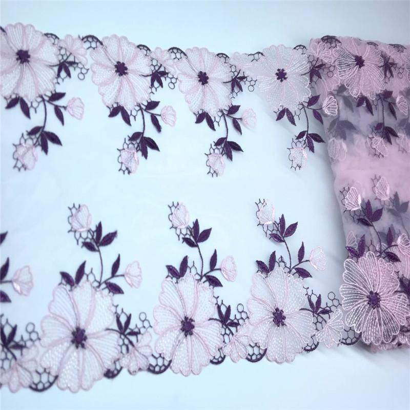 ( 2 Colors ) Embroidered Tulle Lace, 1m x 21.5cm, Non-stretch Floral Net lace Trim for Lingerie, Bra, Underwear, Dress, Garment, Sewing & Crafting