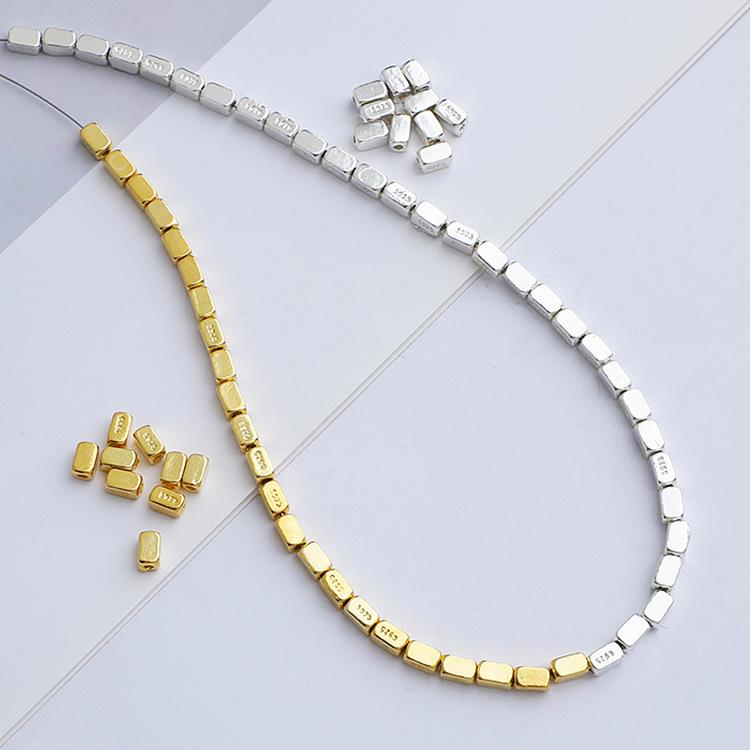 S925 Sterling Silver Crushed Square Bead Spacer for DIY Jewelry