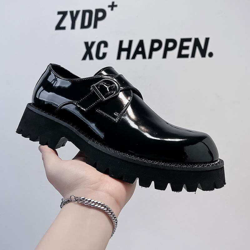 Autumn leather shoes platform British style business dress black casual one-pedal trend Korean version men's shoes 39569-A