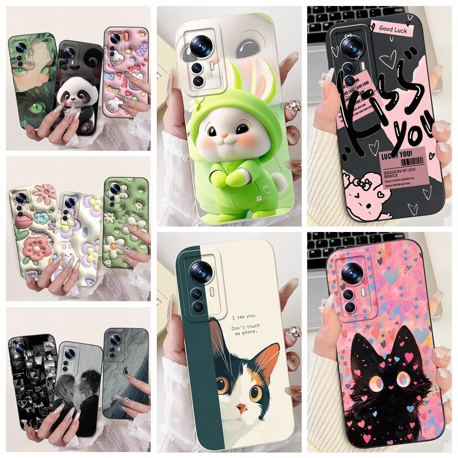 Für Xiaomi 12 12s 12x 12T Pro 12s Pro 12 Lite 12Ultra Handyhülle Flüssigsilikon Weiche Rückabdeckung Kaninchen Panda Blume Capa Tasche