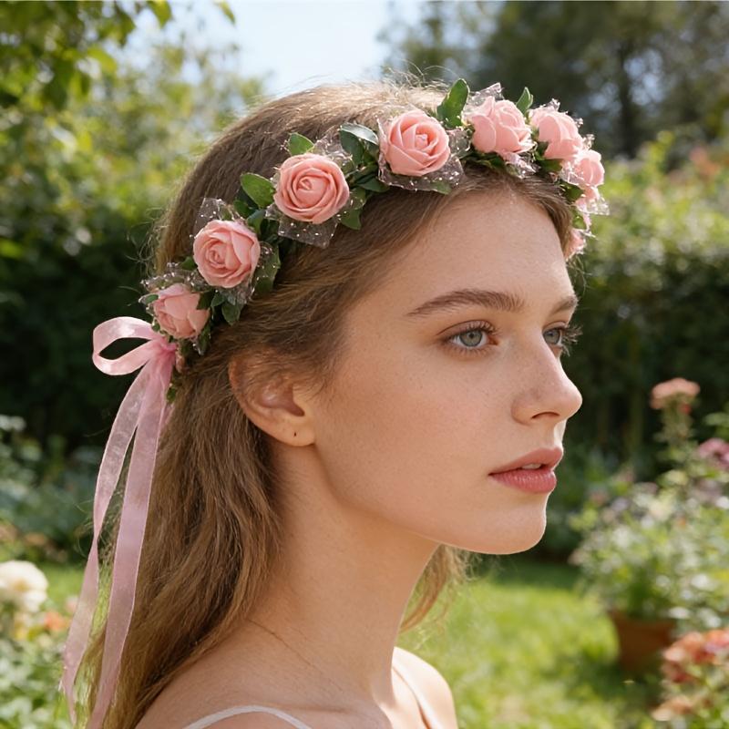 Forest Series Flower Crown For Women Exquisite Simulated Floral Hair Crown Spring Hair Decor Wreath, for Wedding Use