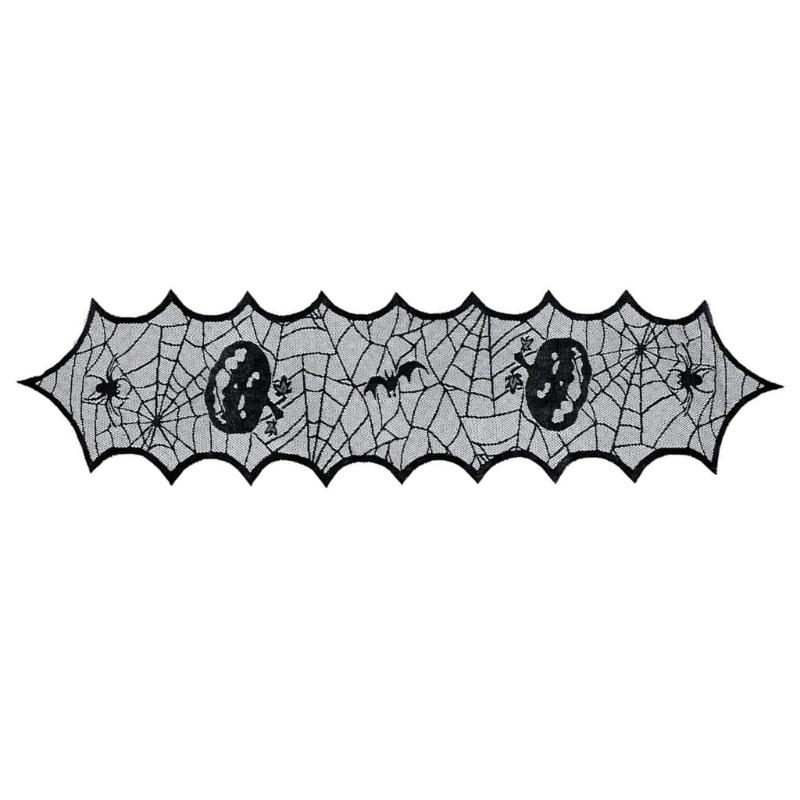 

Lace Tablecloth Pumpkins Decoration Polyester Cobweb Table Runner Table Cover Halloweens Holiday Drcoration 1 чорний