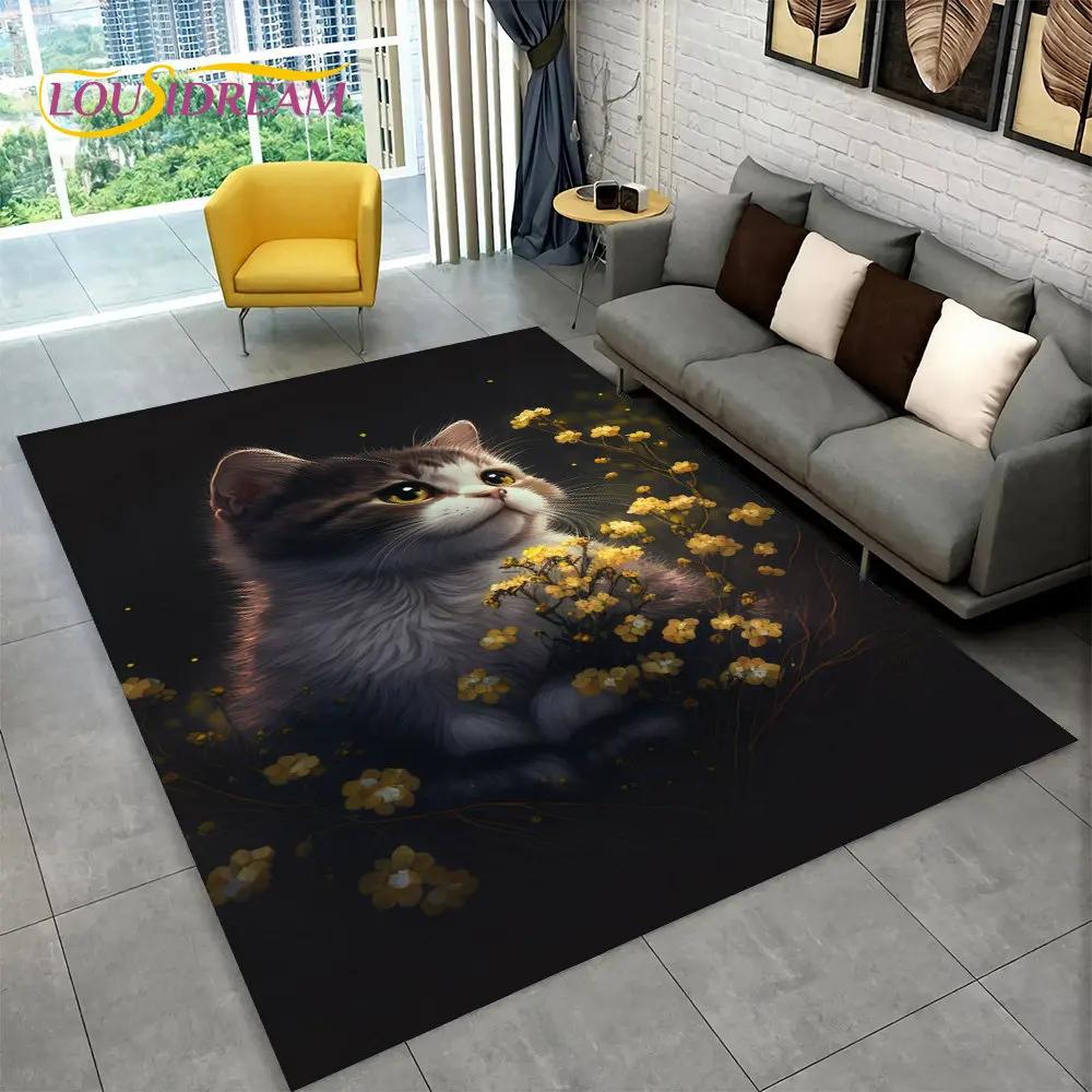 3D Cute Cat Cartoon Area Rug,Carpet Rug for Home Living Room Bedroom Sofa Kitchen Doormat Decoration,Kid Play Non-slip Floor Mat