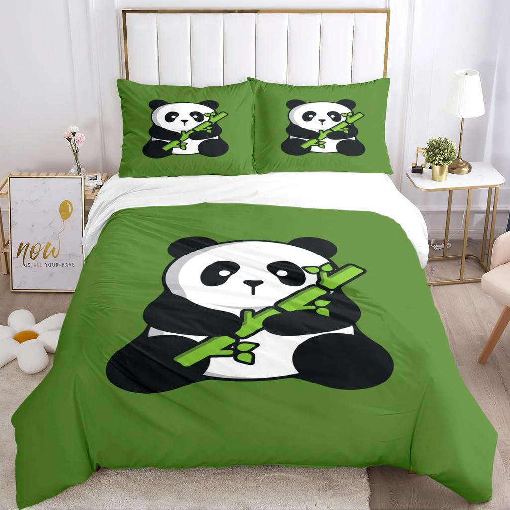 Urocza Poszewka na Kołdrę Panda Kreskówkowa Kawaii Zestawy Pościeli Miękka Poszewka na Kołdrę i Poszewki na Poduszki dla Nastolatków PojedynczaPodwójnaQueenKing