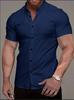 European And American Men'S Short-Sleeved Shirt 3D Digital Printing Casual Versatile Solid Color Muscle Men'S Lapel Shirt