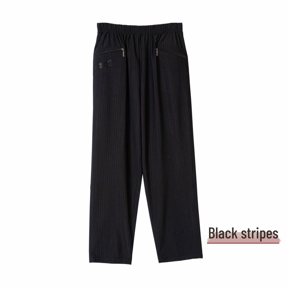 

Spring/Summer Mid-Aged & Elderly Women s Nine-Tenth Length Casual Straight-Leg Elastic Waist Trousers with Zipper Pockets XL (up to 80-100 jin)