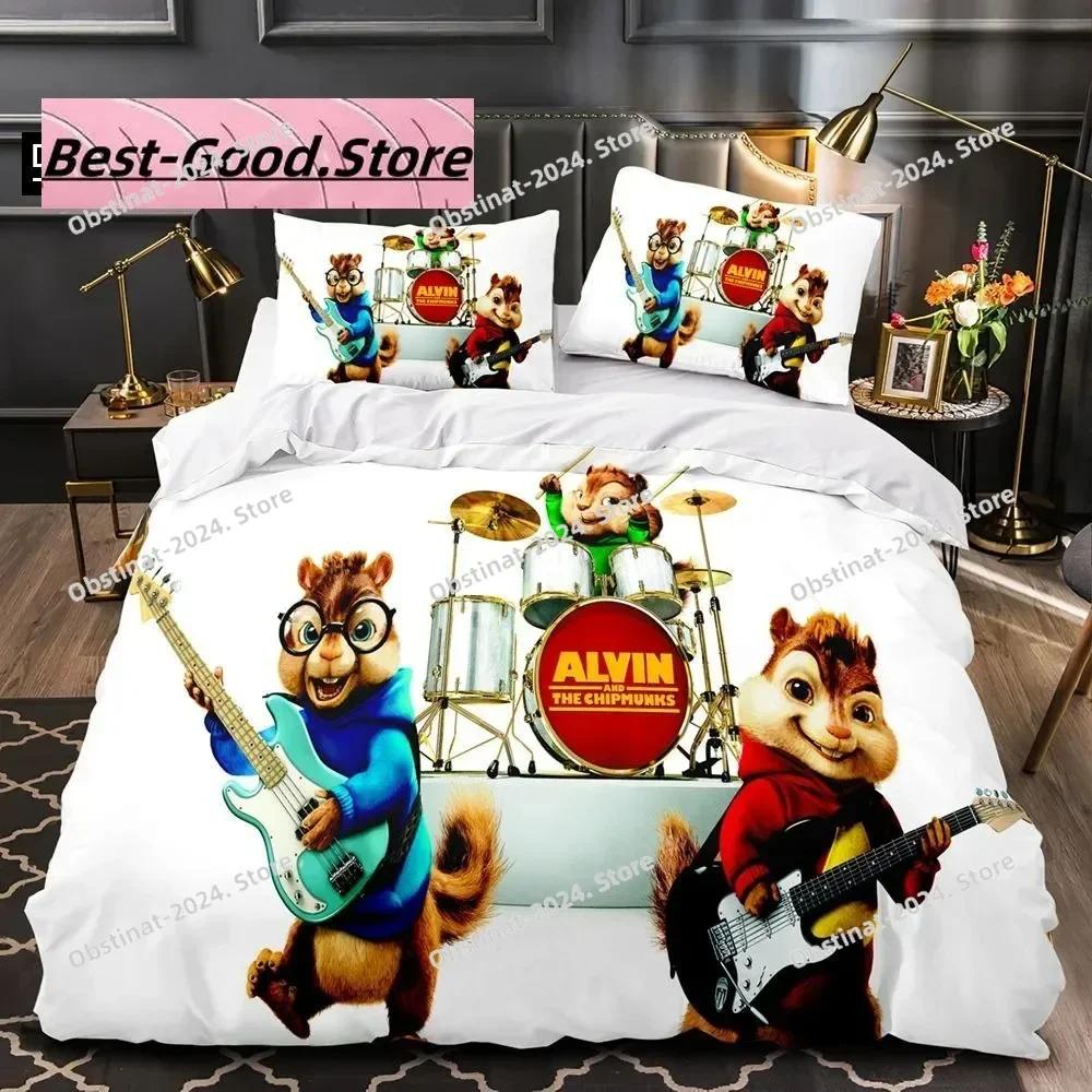 3D Kreslený C-Chipmunk A-Alvin Ložní Sada Tištěná Ložní Sada s Povlakem na Polštář Přikrývka na Postel Jednolůžko Dvoulůžko Queen Super King Size