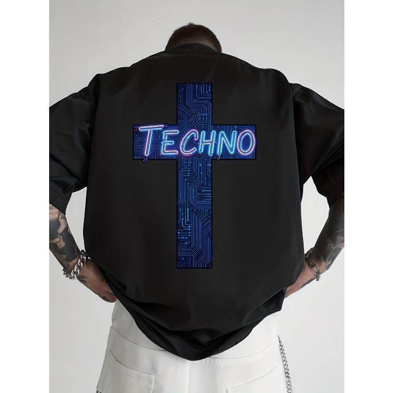 Europäische Größen Herrenmode Bedrucktes T-ShiA Schwarzer Rechteckiger Rahmen mit Weißem Vertikal gestreiftem Aufdruck T-Shirt, Mit Aufdruck auf der Rückseite