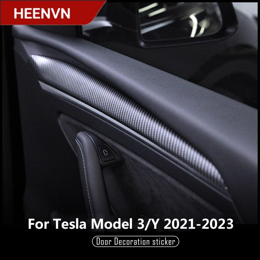 Heenvn For Tesla Model 3 2017-2023 Model Y 2021-2024 Carbon Fiber ABS Car Center Console Trim Door Side Dashboard Decor Cover