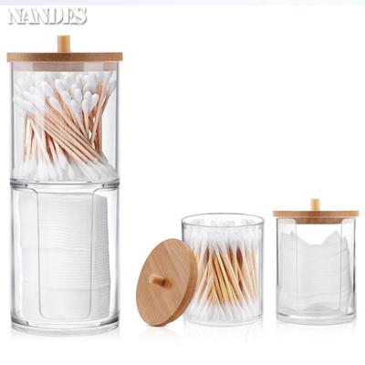 Acryl Aufbewahrungsbox Badezimmer Glas Make-up Organizer Wattepadhalter Wattehalter Spender mit Bambusdeckel Klarsichtplastik