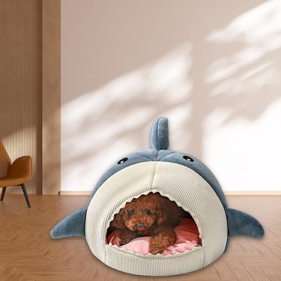 Cat Nest Cartoon Shark Shape Big Mouth Thick Cute Animal Warm Rest And Sleep Semi-closed Pet Mini House for Four Seasons