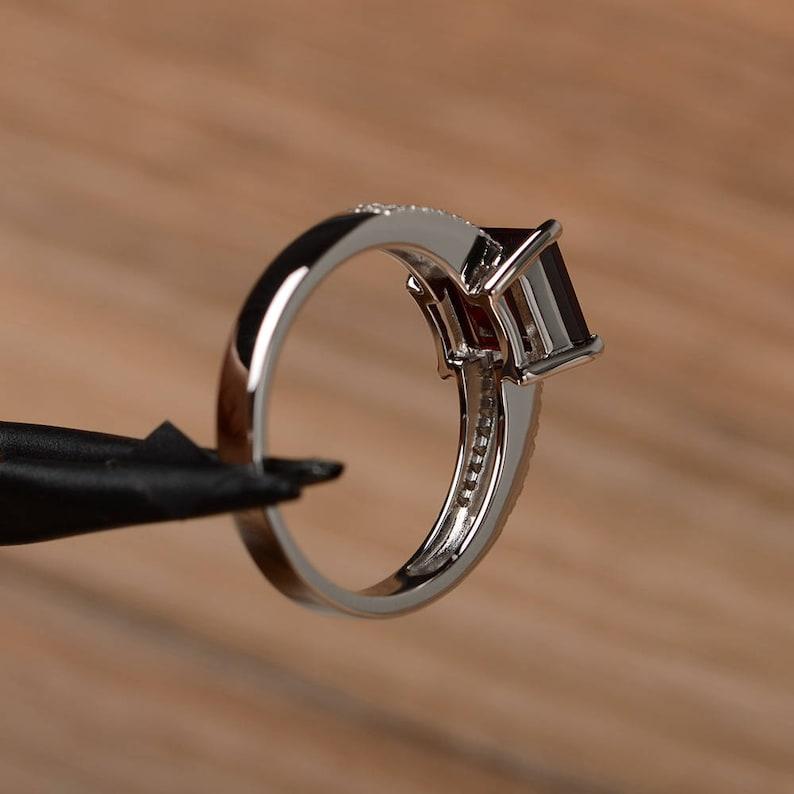 Womens Ring 925 Sterling Silver Band with Square Cut Natural Red Garnet Gemstone For Engagement,Anniversary & Wedding Wear Ring