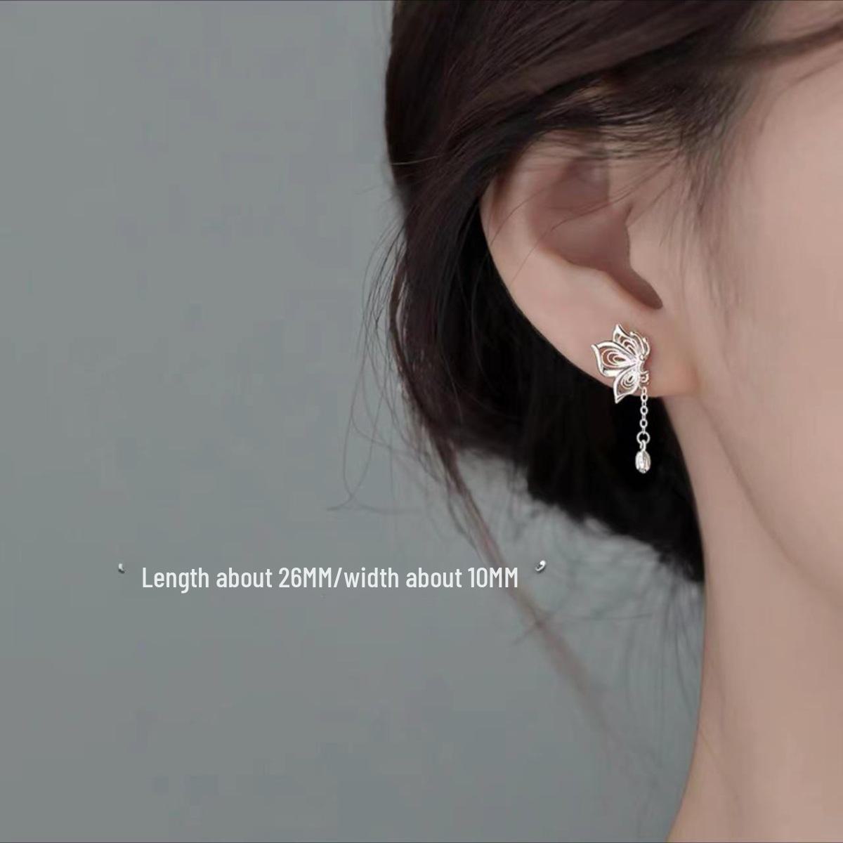 

Серьги-кисточки Бабочки из серебра 925 пробы - Милые и нежные корейские пусеты, безопасные для сна