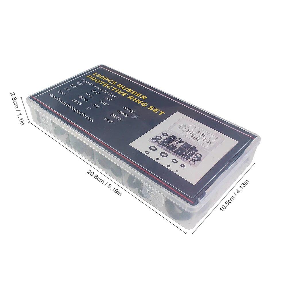 Kit de inele O din cauciuc negru de 180 de bucăți - Inele de protecție, inele de etanșare și șaibe pentru reținerea uleiului - Set de inele de cauciuc pentru mașină într-o cutie