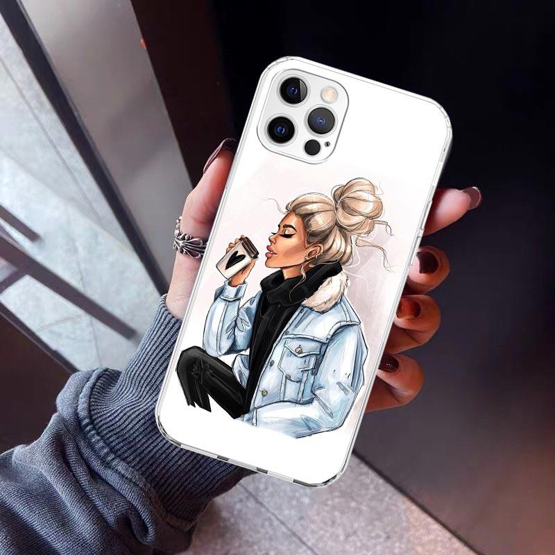 Girl Boss Female Coffee Phone Case For iPhone 17 Air 16 15 Pro Max 14 Plus 13 Mini 12 11 Cover 7 8 SE Silicone Shell Print Funda iPhone 13 Mini