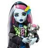 Monster High Frankie Jockey Doll In Denim Jacket and Includes Pet Dog Wattie and Accessories Including and Notebook Shorts, Backpack, Snacks,