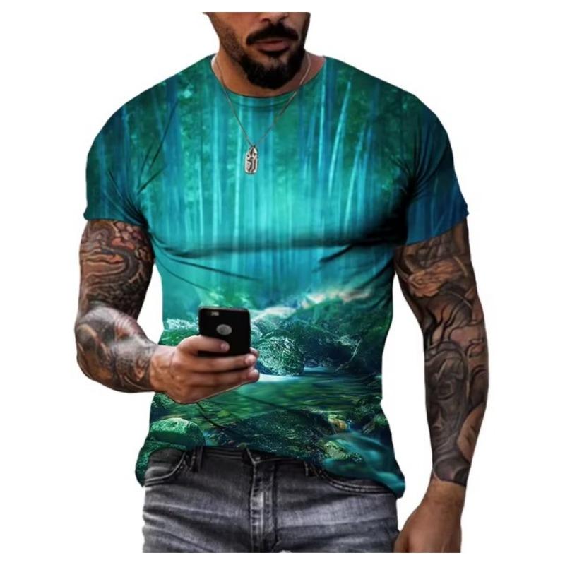 Graphic T Shirts Men Fashion Natural Scenery Pattern T Shirt Handsome Casual 3D Print T-shirt Summer Mountains Rivers Tops