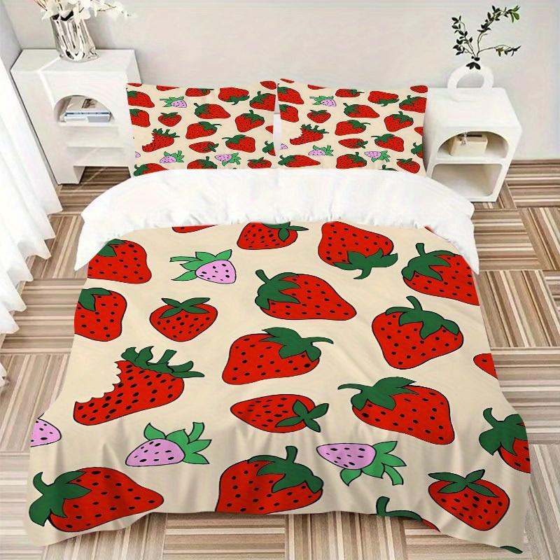 3-teiliges Bettwäsche-Set mit Erdbeerprint, Atmungsaktiv und Weich, Geeignet für alle Jahreszeiten, Ideal für den Heimgebrauch, Geeignet für Schlafzimmerdekoration 21144