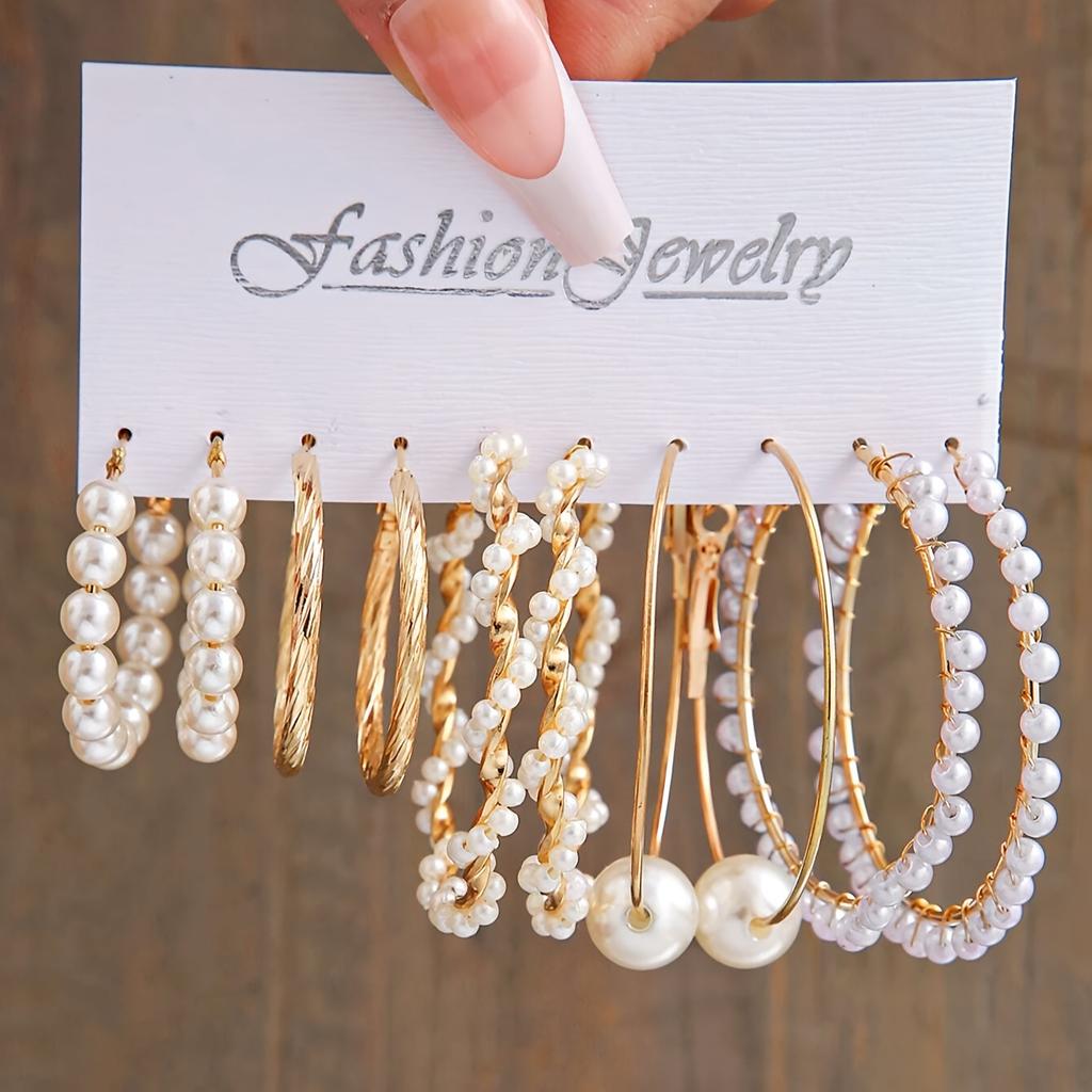 5 Pairs Elegant Wrapped Imitation Zircon Round Hoop Earrings Exaggerated Geometry Big Round Earrings Women's Party Set Zircon
