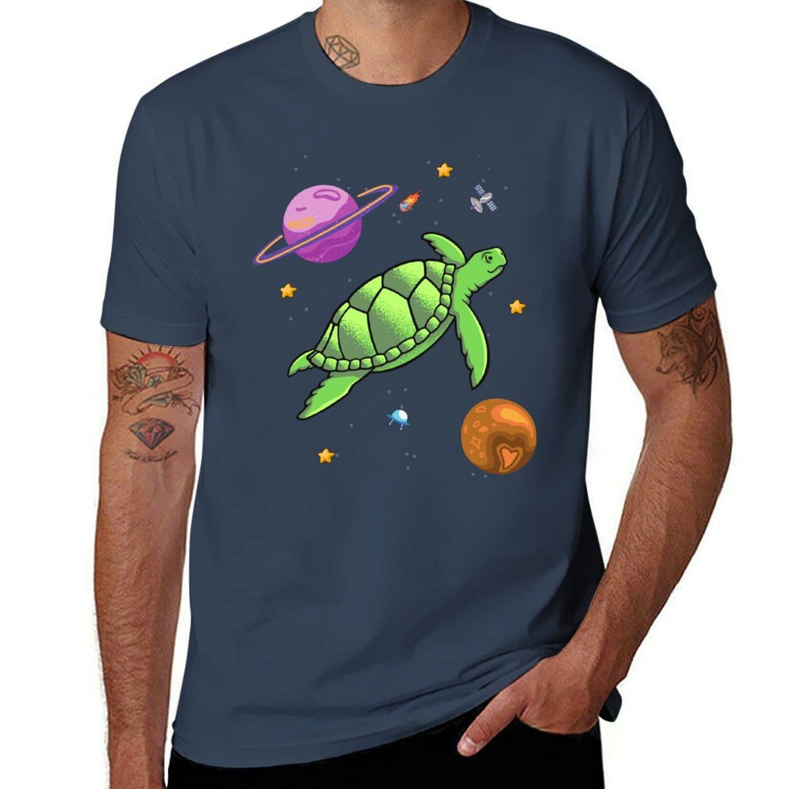 Sea Turtle Flying In Space Tshirt Casual Lightweight Short Sleeve Top S