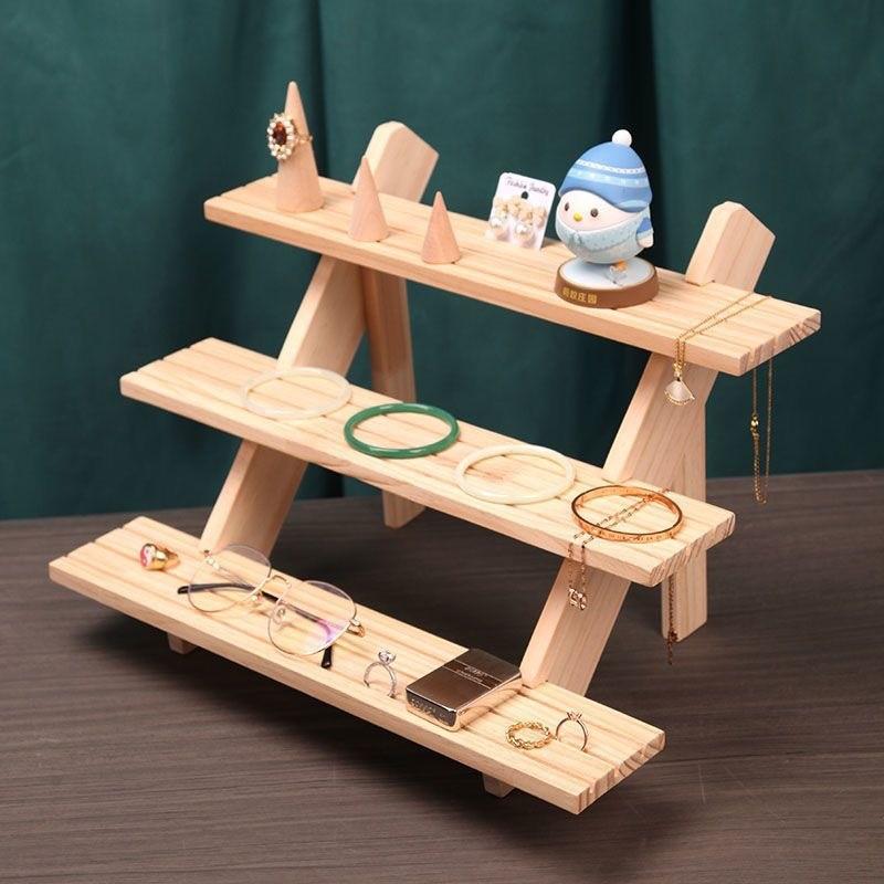 Solid Wood Jewelry Display Stand Stepped Display Stand Card Storage Stand Display Jewelry Small Statues Small Doll Display Stand