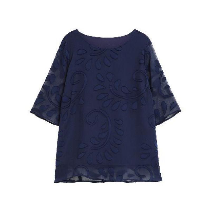 Bluză Largă Vară Casual Mânecă Scurtă Elegantă Patchwork Gât Rotund Navetă Cămașă Midi