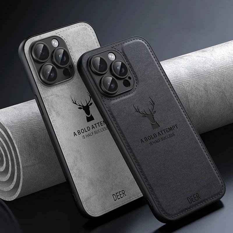 Luxury Deer Cortex Phone Case For For Iphone 11 12 13 14 15 16 Pro Max X XS XR Max Plus Bumper Cases Cover