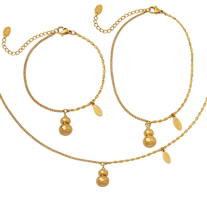 Niche Casual Style Small Gourd Pendant Lucky Oval Piece Design Necklace Bracelet Anklet Jewelry Set