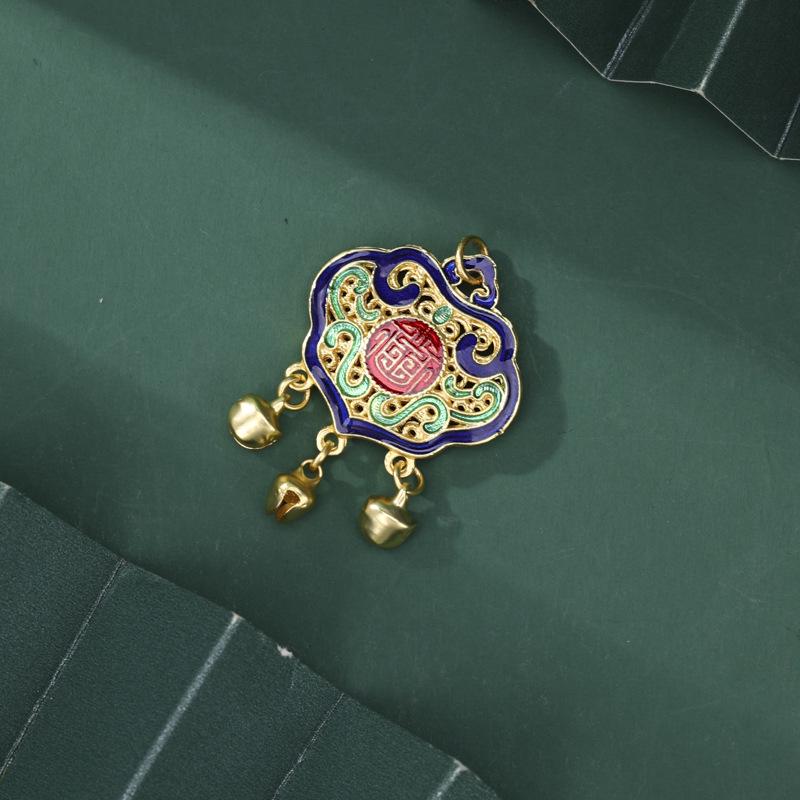 Ancient Gold Eight Treasures Compass Pendant Necklace - Five Blessings, DIY Beaded Style Accessory