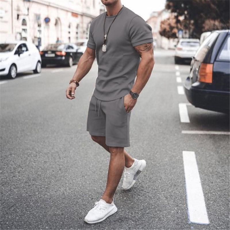 New Men's Summer Street Men's Short-sleeved Shorts Two-piece Men's Casual Sports Large Size Suit Men