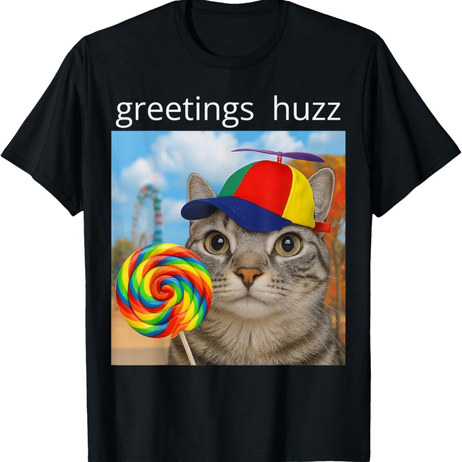 Greetings Huzz Funny Cat Meme Lovers Silly Cats Brainrot T-Shirt(2) S чёрный