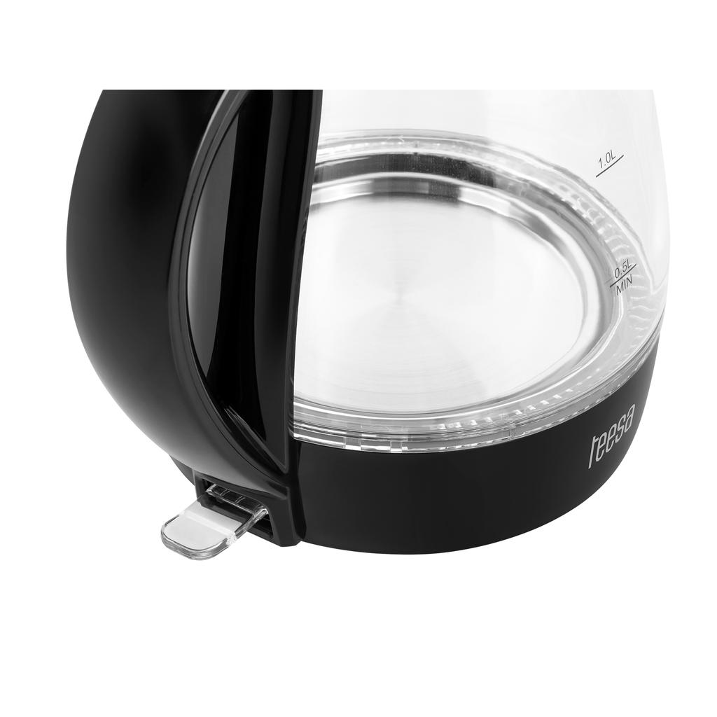 Teesa cordless electric kettle, glass, black, 2200W, 1.7L