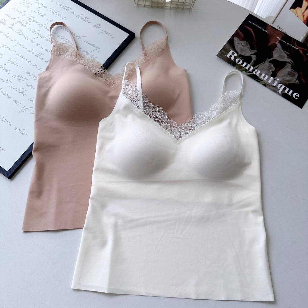 Lace Sexy Liquid Foundation Suspender Small Vest Women's Belly Cover with Chest Pad Beautiful Back Wear Inside Top White Underwear