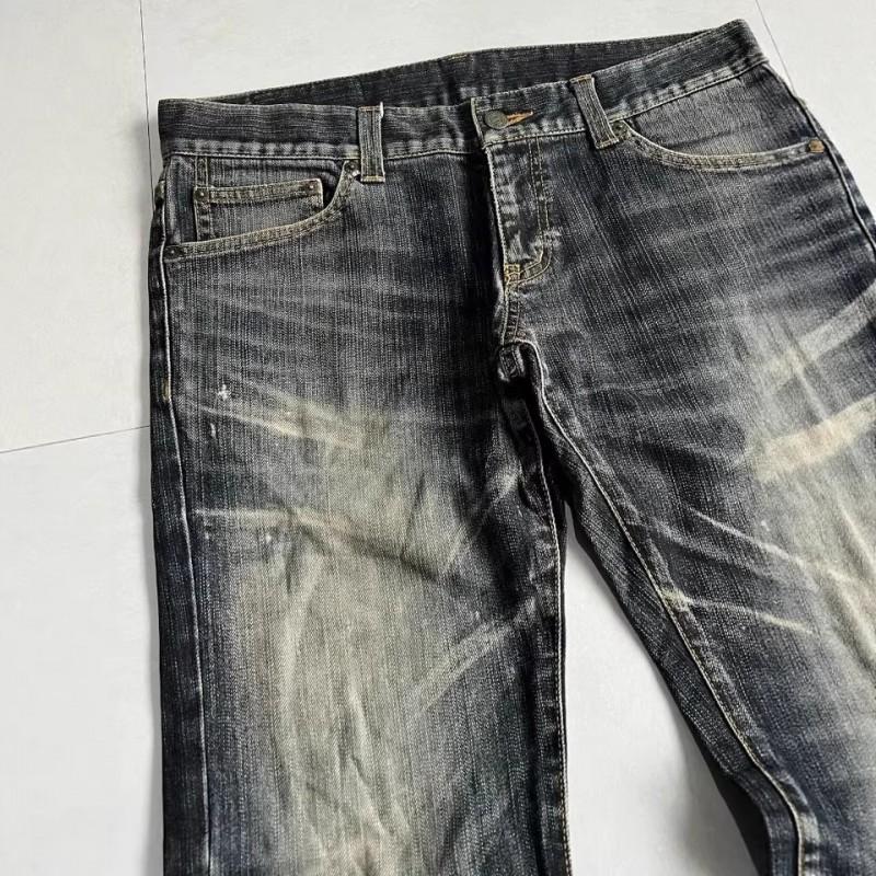 Y2K Washed Distressed Denim Jeans Men Women Loose Fit Flared Leg Streetwear Hip Hop Style