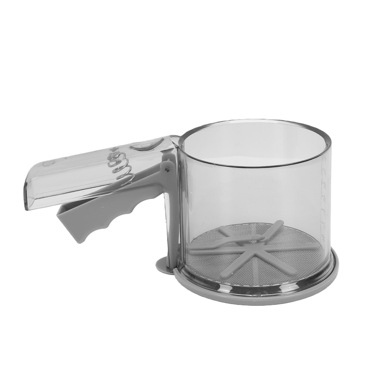 Stainless Steel Flour Sifter, Handheld Transparent Sifter Cup for Fine Flour Filtering, Scale Design, Press type Baking Type 1