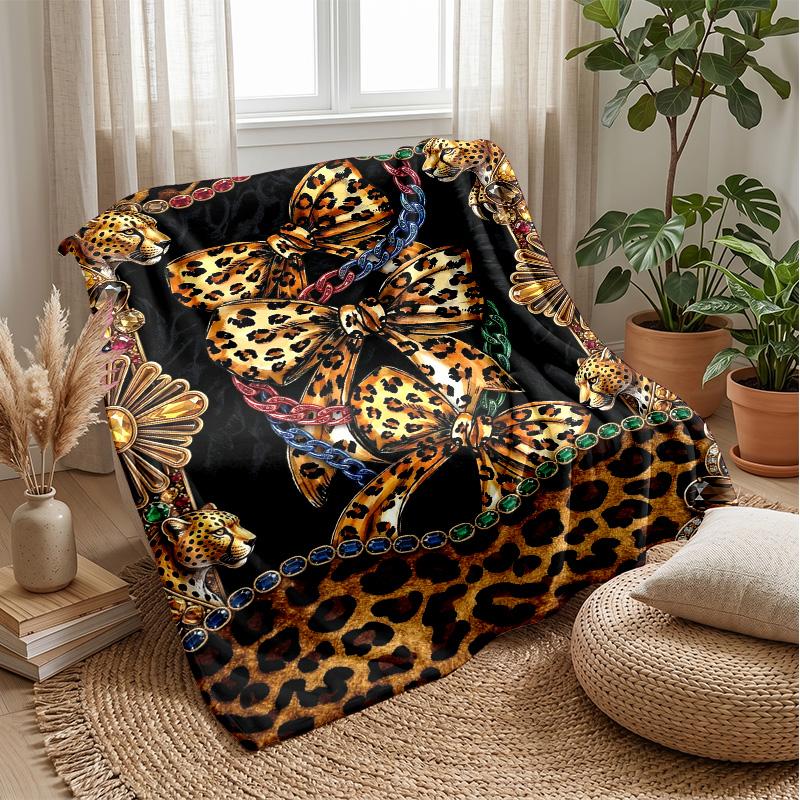 Leopard Print Elegance 2 Theme Blanket Lightweight Warm Flannel Blanket Decorative Throw Blanket for Home Decoration