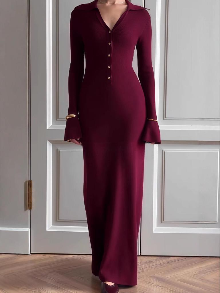 Autumn 2025 European & American Women's Slimming Waist-Cinching Long Knitted Sweater Dress