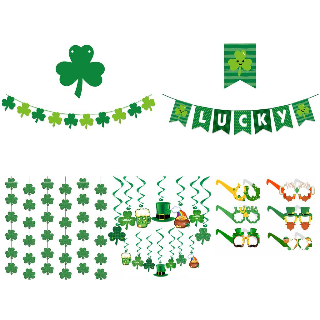 Shamrock Letter Banner Hanging Swirl Decor Lucky Banner Clover Hanging Swirls Garlands for Christmas Tree Home Craft Party Decor