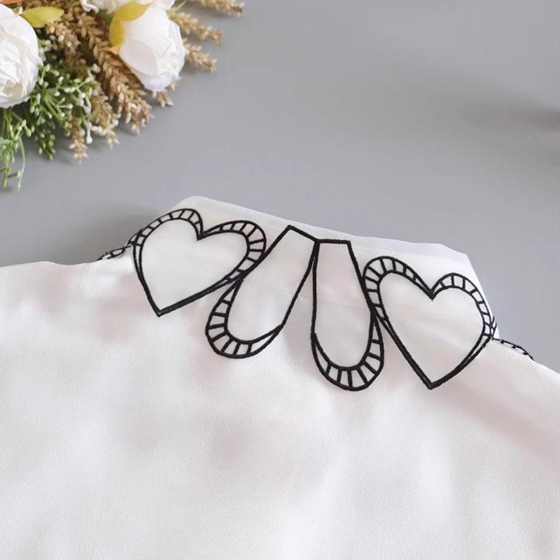 Heart Embroidery White Fake Collar Beads Detachable Collar Fake Women Vintage Crystal Lace Ladies False Blouse Collar Half Shirt