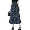 Pleated Solid Floral Long High Relaxed Elastic Everyday [CCGGOWMM] Women's Skirt, Color, Print, Skirt, Lined, Waist, Simple, Slimming, Fit, Waist,